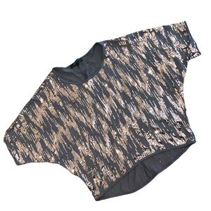 Mandee Oversized Batwing Sleeve Top Taupe Rose Gold Sequin hi-lo hem Sz Small